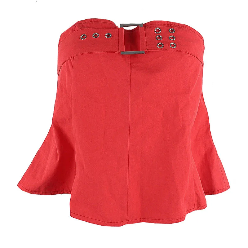 

Tube Top T-shirt New Street Hipster Net Red Sexy Metal Decorative Buckle Stitching Ruffled Vest Women Summer Short-sleeved Top