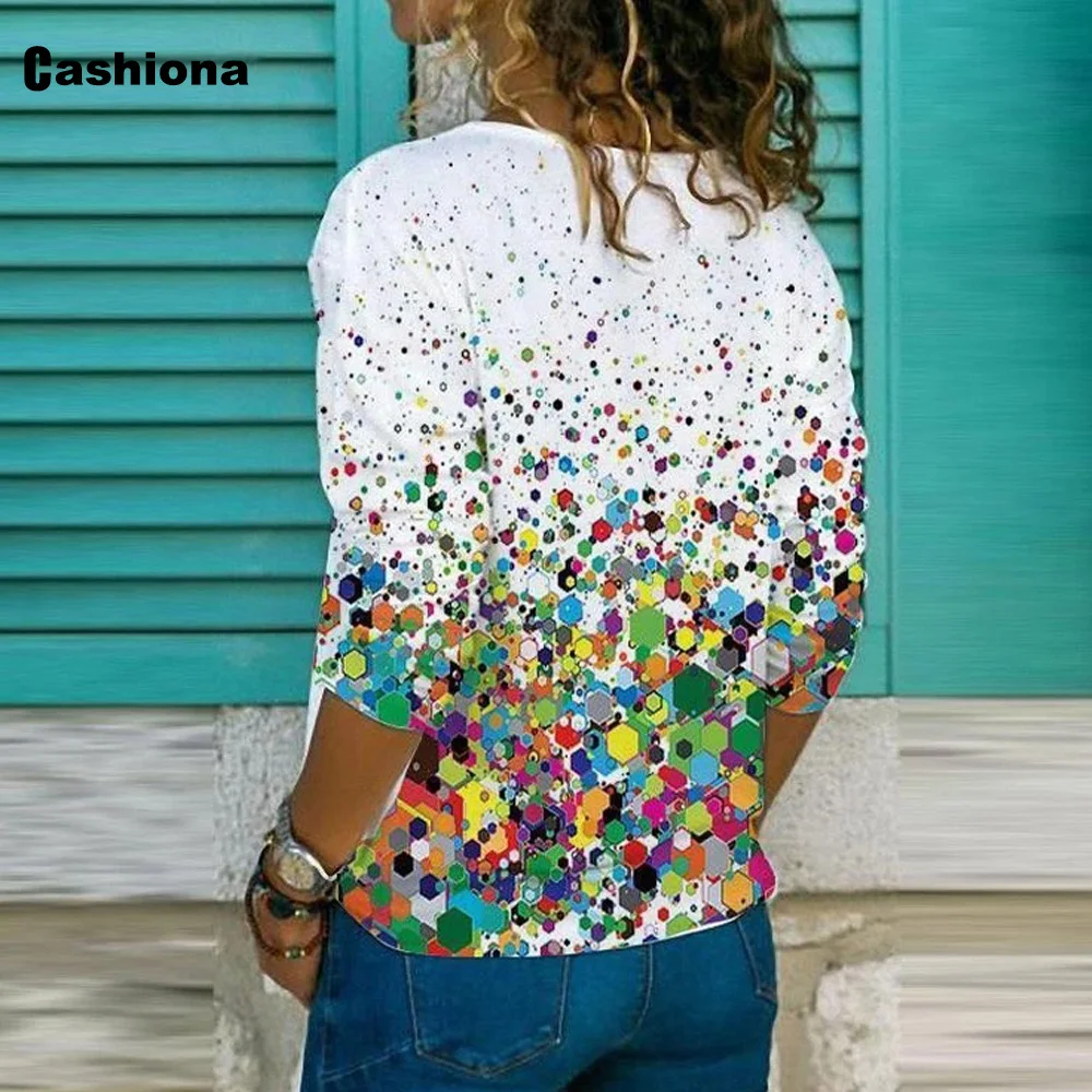 

Cashiona Plus size Bohemian Shirt Women Elegant Leisure Casual T-shirt V-neck Loose Women's Top Pullovers 2021 Spring Femme