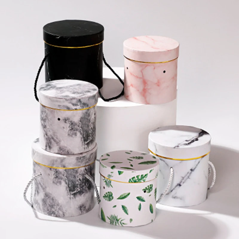 

Hat Boxes Round Floral Boxes Flower Packaging Paper Bag Gift Storage Box Florist Bouquet Flower Packaging Box With Lid Lanyard