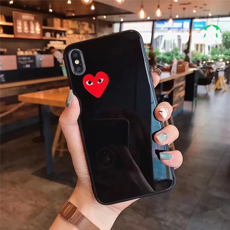 Черный Стеклянный чехол для iPhone 8 с сердечком для iPhone 6, 6 S, 7, 8 Plus, X, XS, XR MAX, чехол s, черный, белый, красный, чехол, Capa - Цвет: Черный