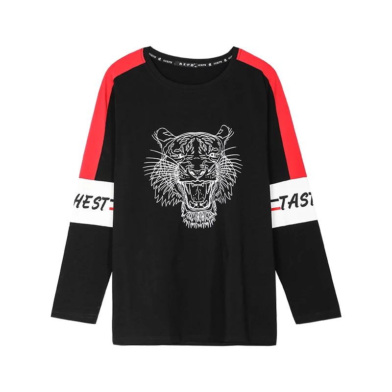 Мужские Забавные футболки с длинным рукавом футболка принтом тигра хлопковая