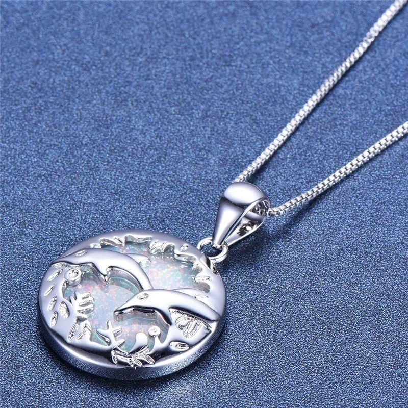 2019 new fashion jewelry romantic Double Dolphin love natural stone pendant necklace best choice for women's party dance | Украшения и