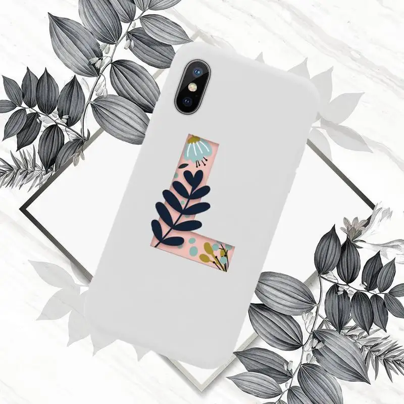 

Custom 26 letter flower Phone Case White Candy Color for iPhone 11 12 mini pro XS MAX 8 7 6 6S Plus X SE 2020 XR