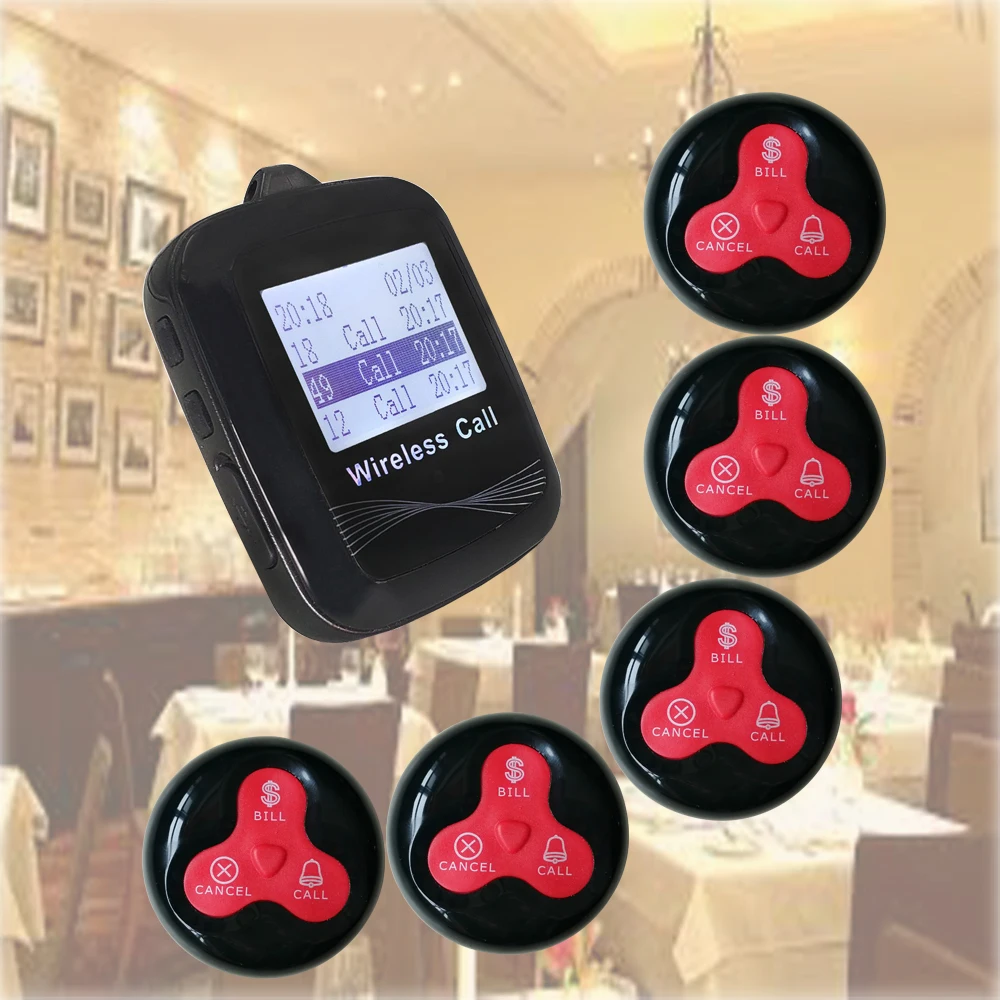 Restaurant Waiter Calling System 1 Watch Receiver + 5 Waterproof Colourful Buttons Service De Hookah Table Complete