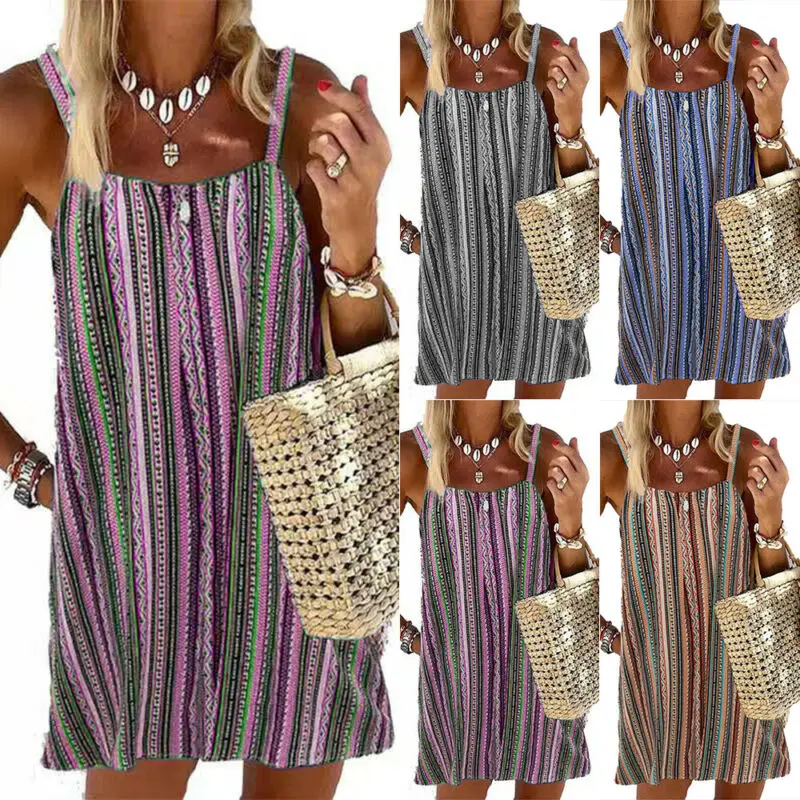 

Женское мини-платье в полоску, без рукавов