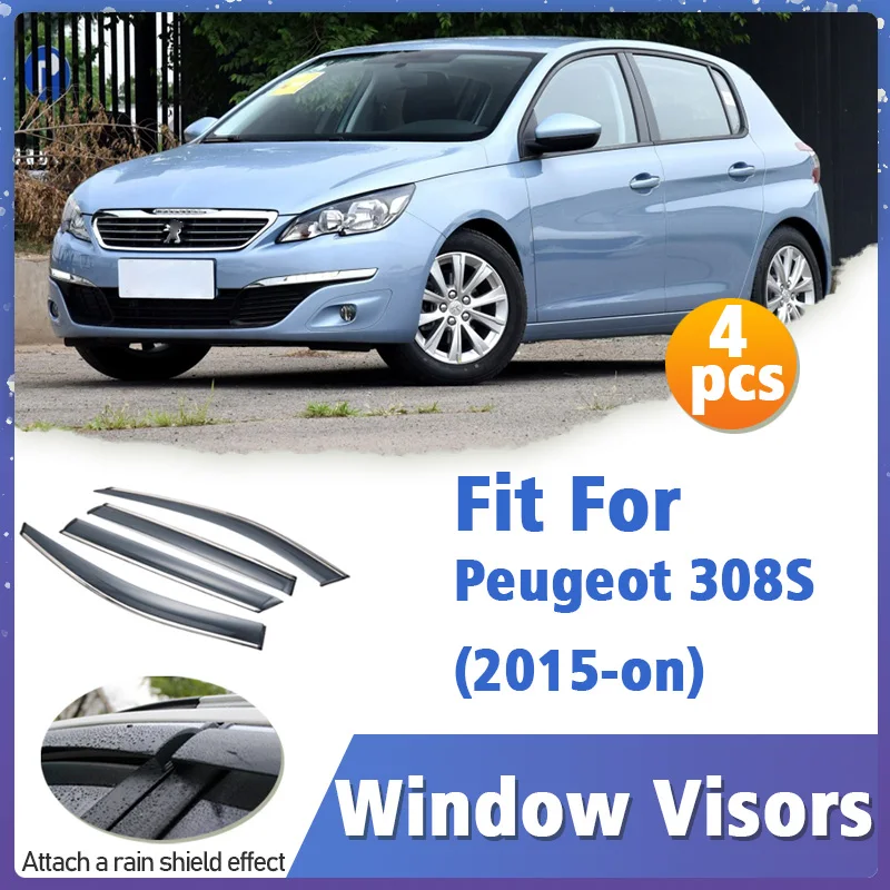 Window Visor Guard for Peugeot 308S 2015-on Vent Cover Trim Awnings Shelters Protection Sun Rain Deflector Auto Accessories