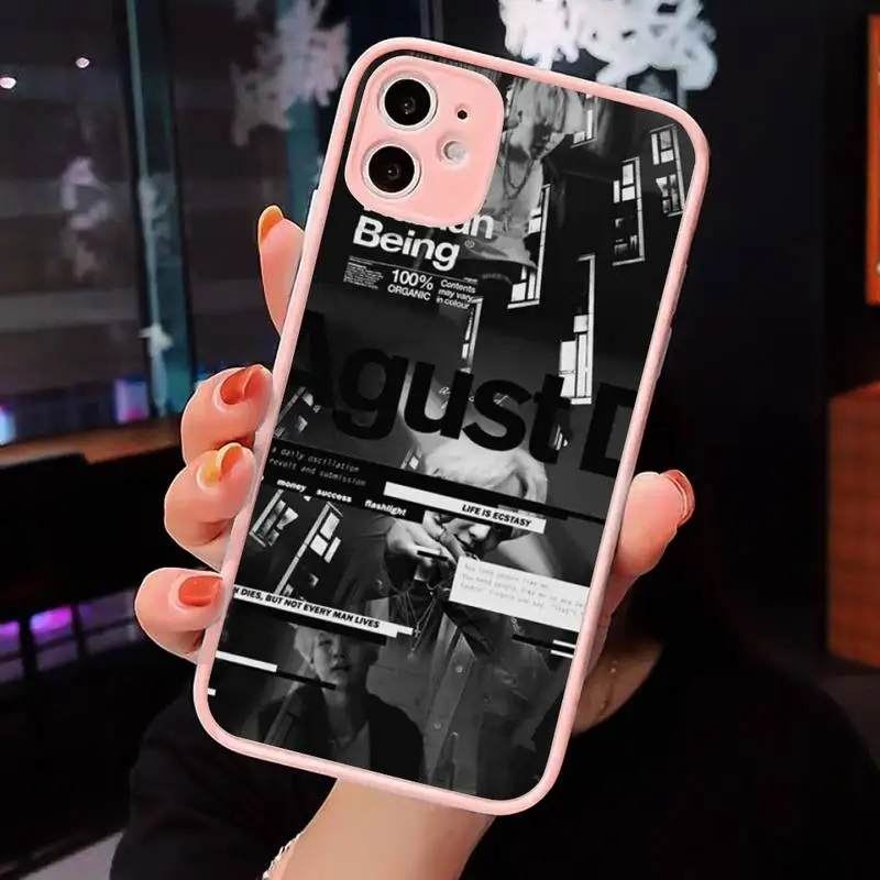 

Agust D Phone Case For iPhone 12 11 Mini Pro XR XS Max 7 8 Plus X Matte transparent Pink Back Cover