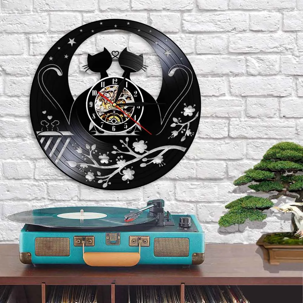 3D Декоративные цифровые художественные часы в виде кошки под лунным светом