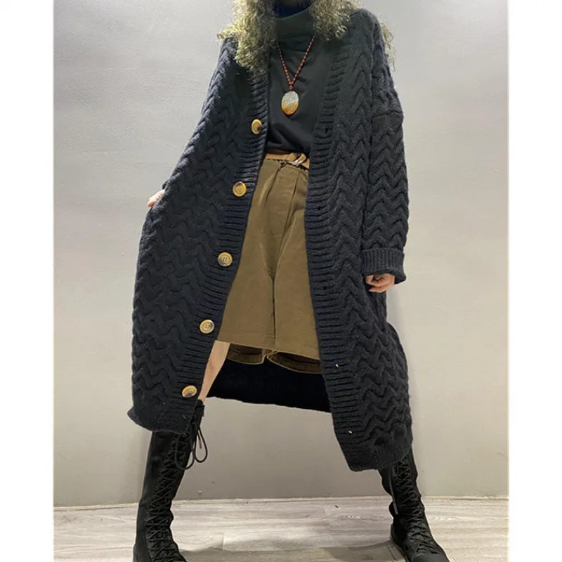 

Women Retro Vintage Long Knitted Open Front Long outerwear Plus Loose Sweater Cardigans Outerwear