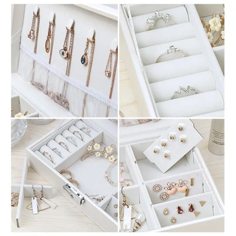 

Portable Jewelry Leather Storage Box Necklaces Earrings Bracelet Display Case