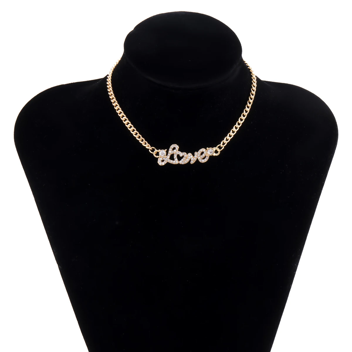 

KunJoe Rhinestone Love Letter Pendant Necklace For Women Shiny Couples Necklace Valentine's Day Gift Lovers Engagement Jewelry