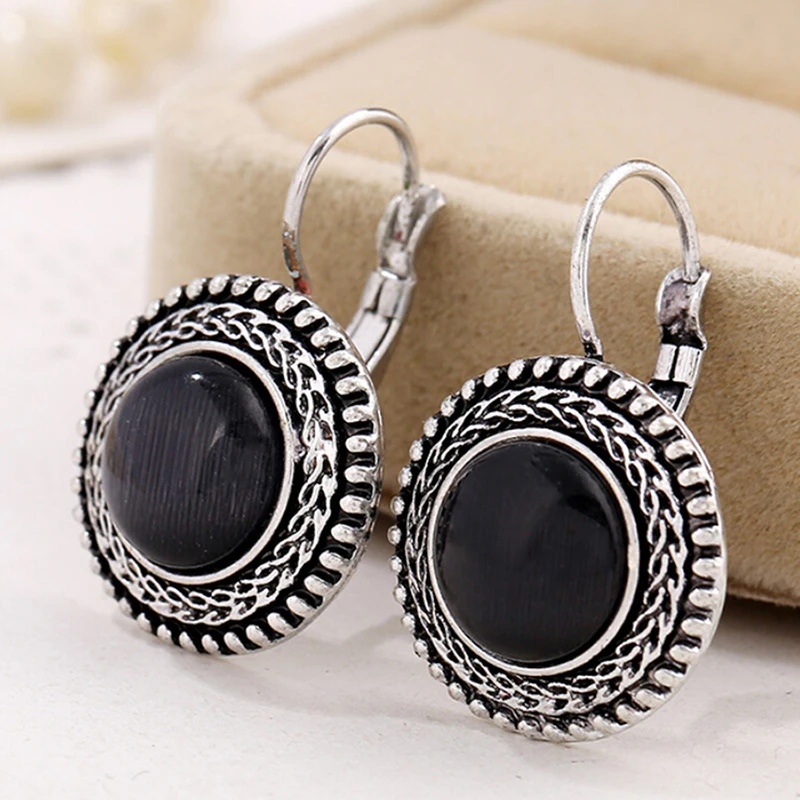 

1 Pair For Women Earrings Round Gem Retro Earrings Female Charm Earring Jewelry
