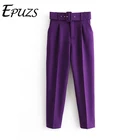 Брюки-шаровары женские, с карманами, на молнии, с высокой талией, фиолетовые, 2020