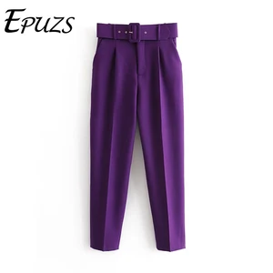 Брюки-шаровары женские, с карманами, на молнии, с высокой талией, фиолетовые, 2020