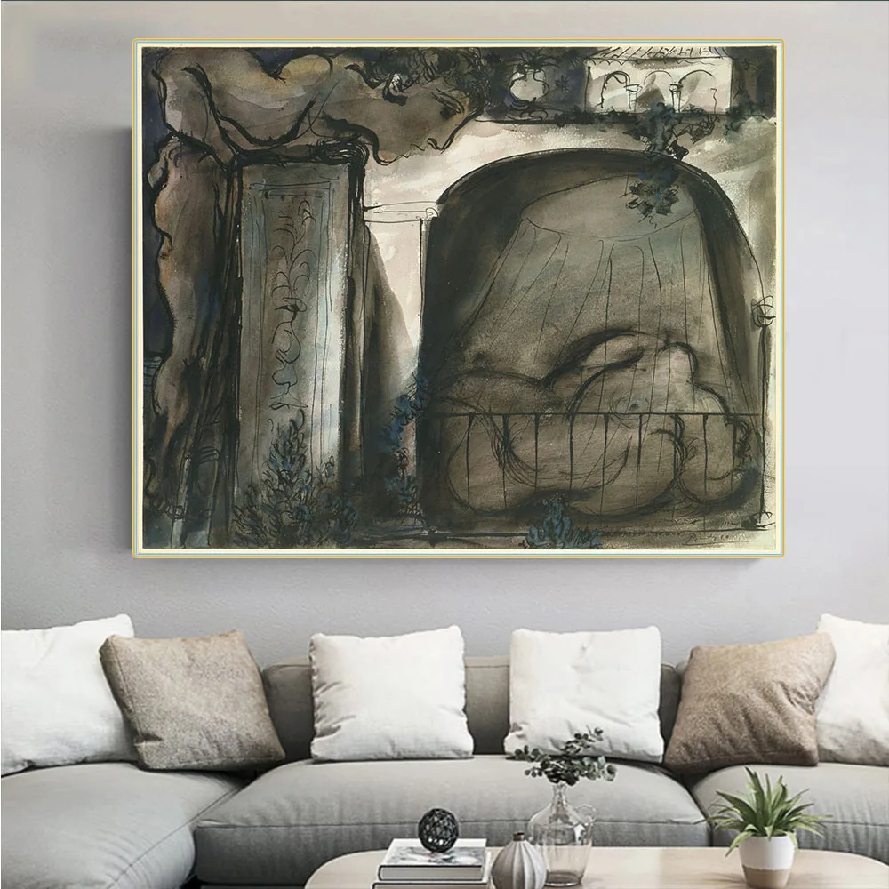 Citon Pablo Picasso《Le balcon 1933》Canvas Art Oil Painting Artwork Poster Picture Modern Wall Decor Home Living room Decoration | Дом и