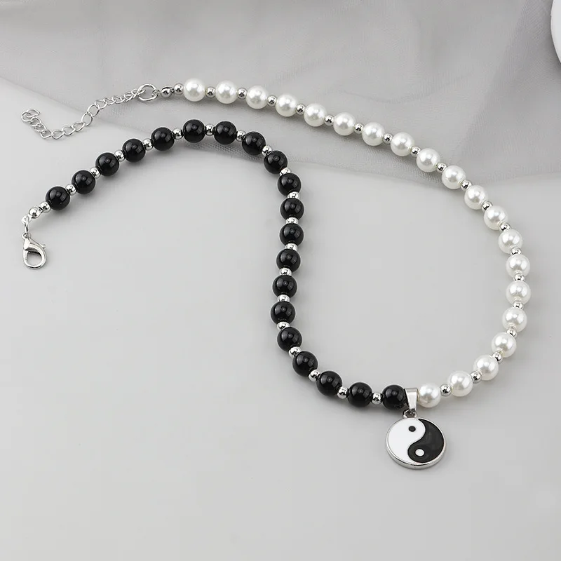 Trendy Hiphop/Rock Geometric Necklaces Womens Pearl Tai Chi Yin and Yang Gossip Alloy Pendant Jewelry for Party | Украшения и
