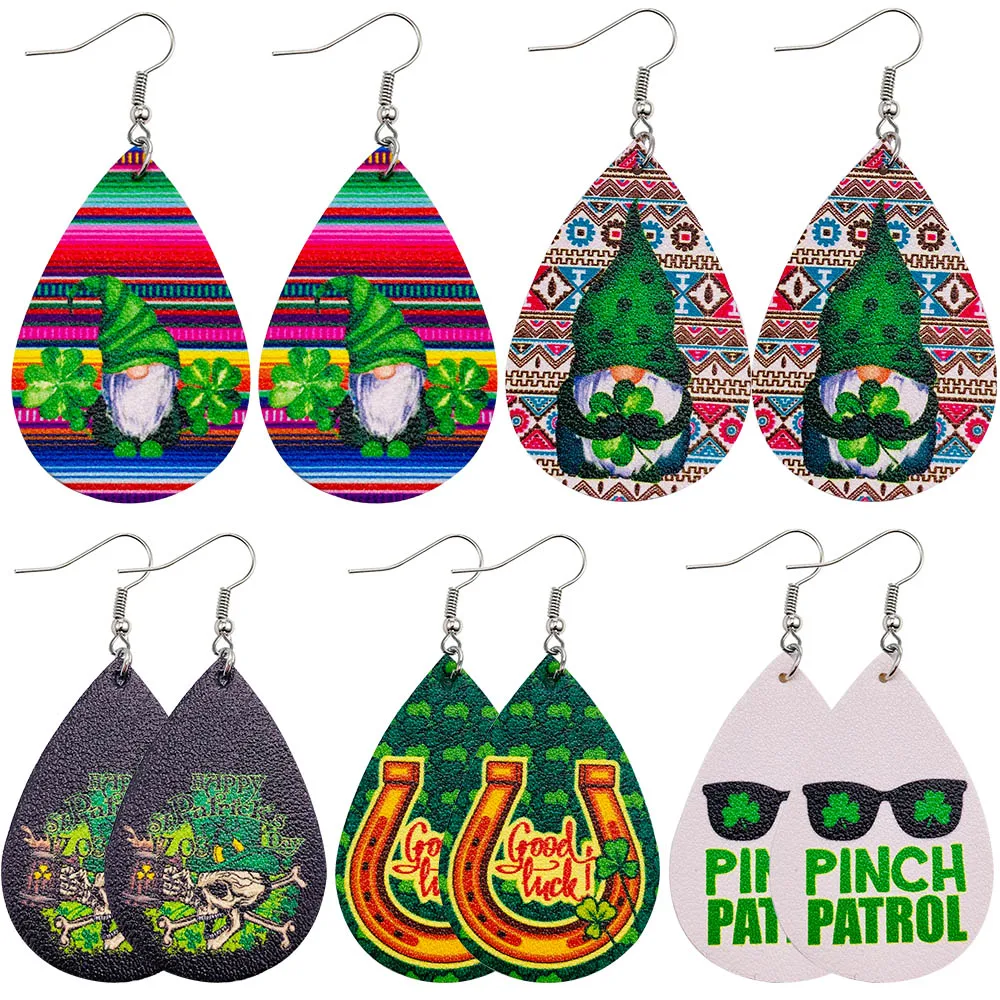 

New St Patricks Day Faux Leather Earrings For Women Gnome Bulk Teardrop Irish Spring Holiday Fashion Jewelry