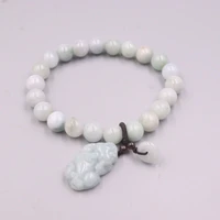 new fine green white grade a jade jadeite women 8mm round bead link pixiu peace buckle bead bracelet