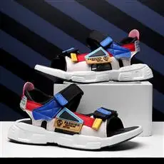 

2021 Summer Kids Boy Shoes Sandals Hook&Loop Mixed Colors Round Toe Fashion Leisure Flat Heels Canvas Non-slip Beach Sandals