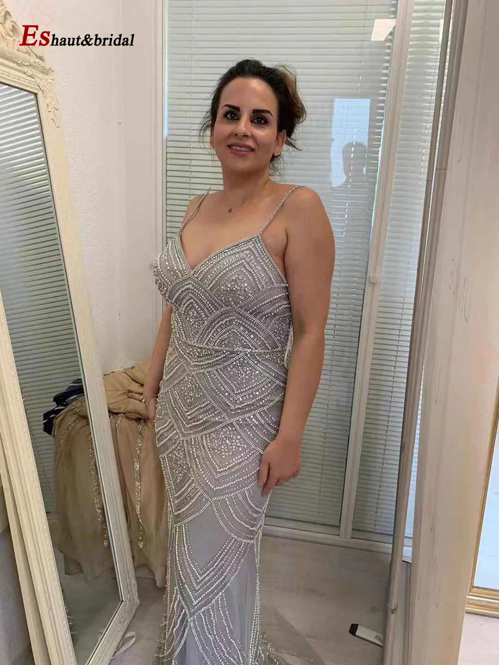 

2020 Luxury Spaghetti Strap Sleeveless Evening Dress Mermaid Diamond Formal Gown Beading Mermaid Long Formal Gown