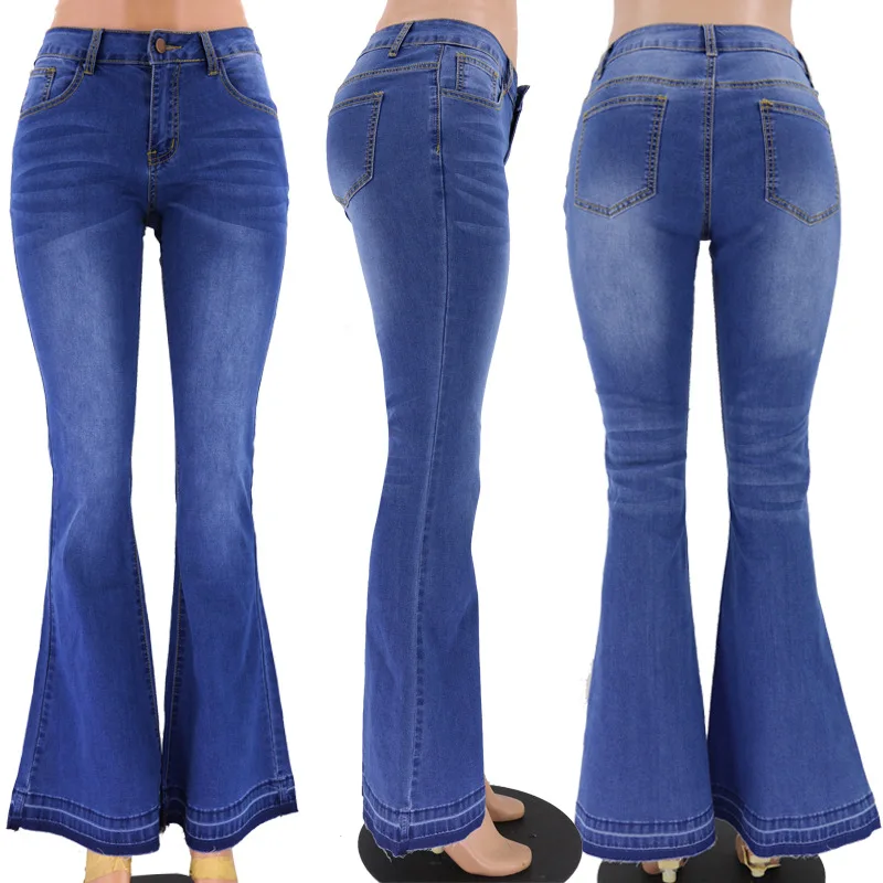 

new simple autumn and winter high stretch women's denim tight hip fashion slim flared jeans 2020
