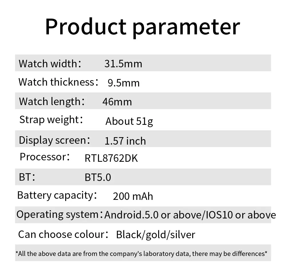 

Smart Watch Men 1.57 Inch IP68 Waterproof Fitness Tracker Heart Rate Blood Pressure Measurement Women Smartwatch for Android Ios