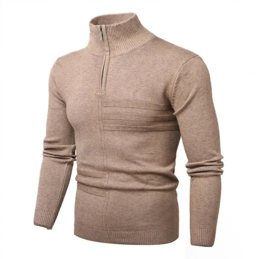 

Men Sweater Solid Color Stand Collar Pullover Knitted Spring Sweater