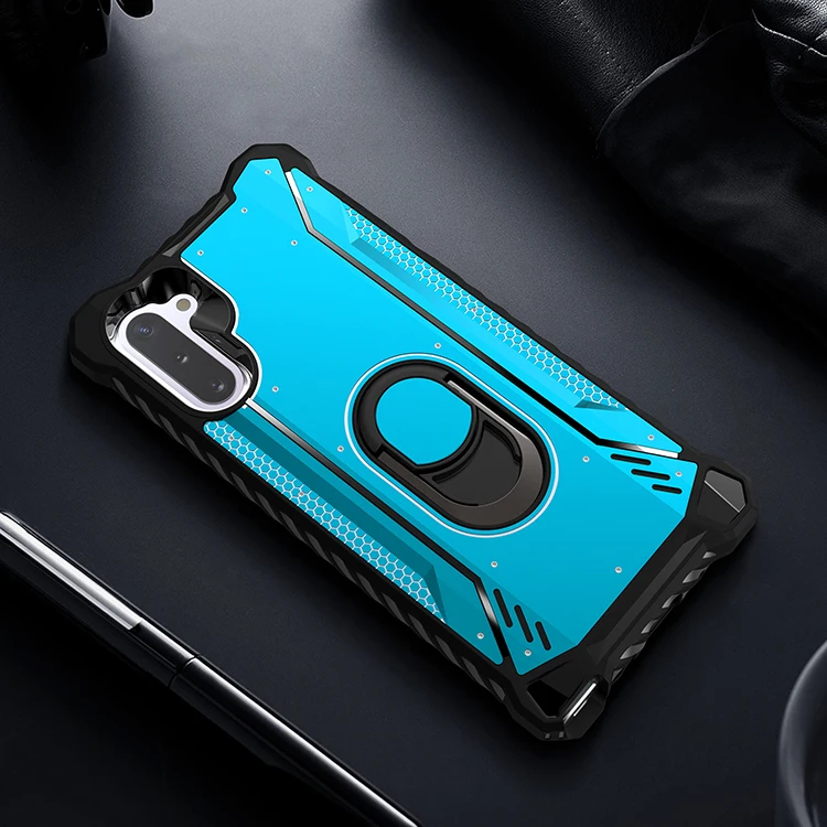 Бронированный чехол для samsung Note 10 Plus, металлическое покрытие, ТПУ, магнитный автомобильный держатель, крепление на кольцо, задняя крышка для Galaxy Note 10 Plus, A70 чехол - Цвет: Синий