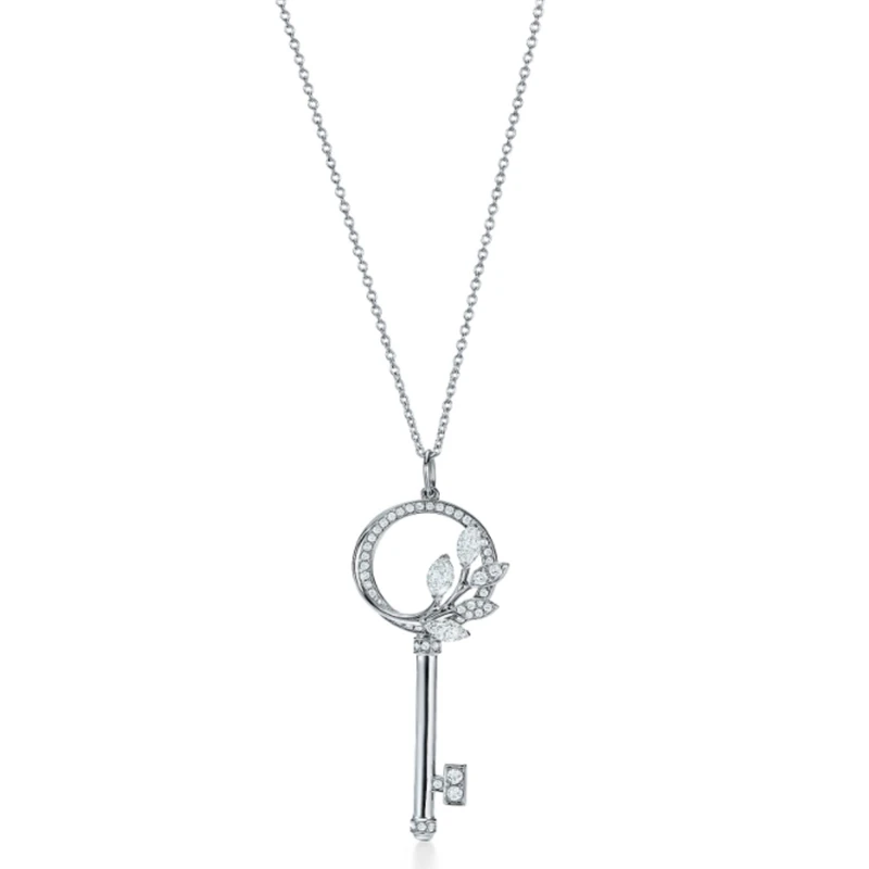 

TIFFON 1:1 S925 Sterling Silver Vine KEY Pendant Necklaces Women Logo High Quality Jewelry Holiday Birthday Party Lovers Gift