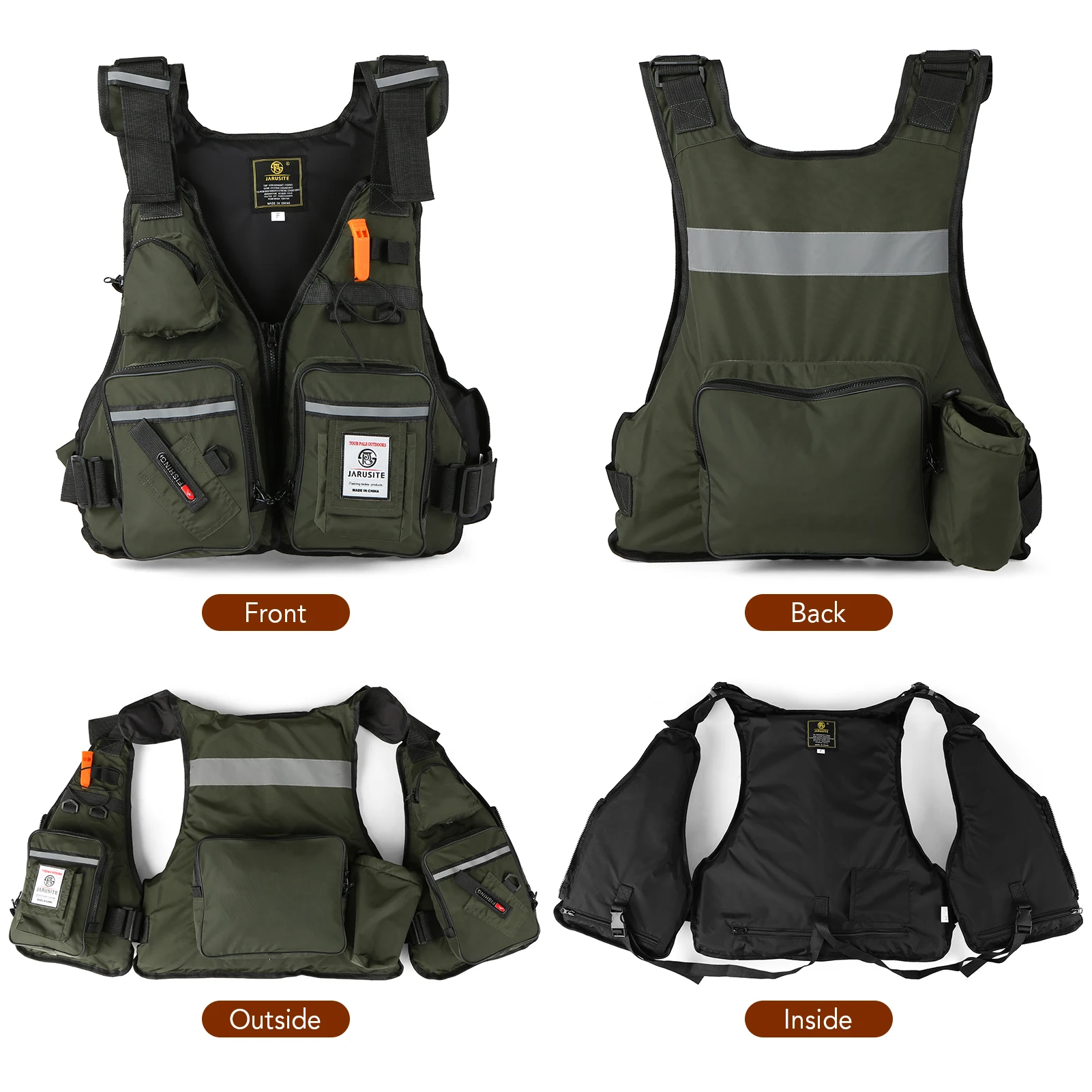 

Outdoor Water Sports Fishing Men Vest Multi-Pockets Fly Fish Jacket Buoyancy Vest with Water Bottle Holder For Kayaking Boating