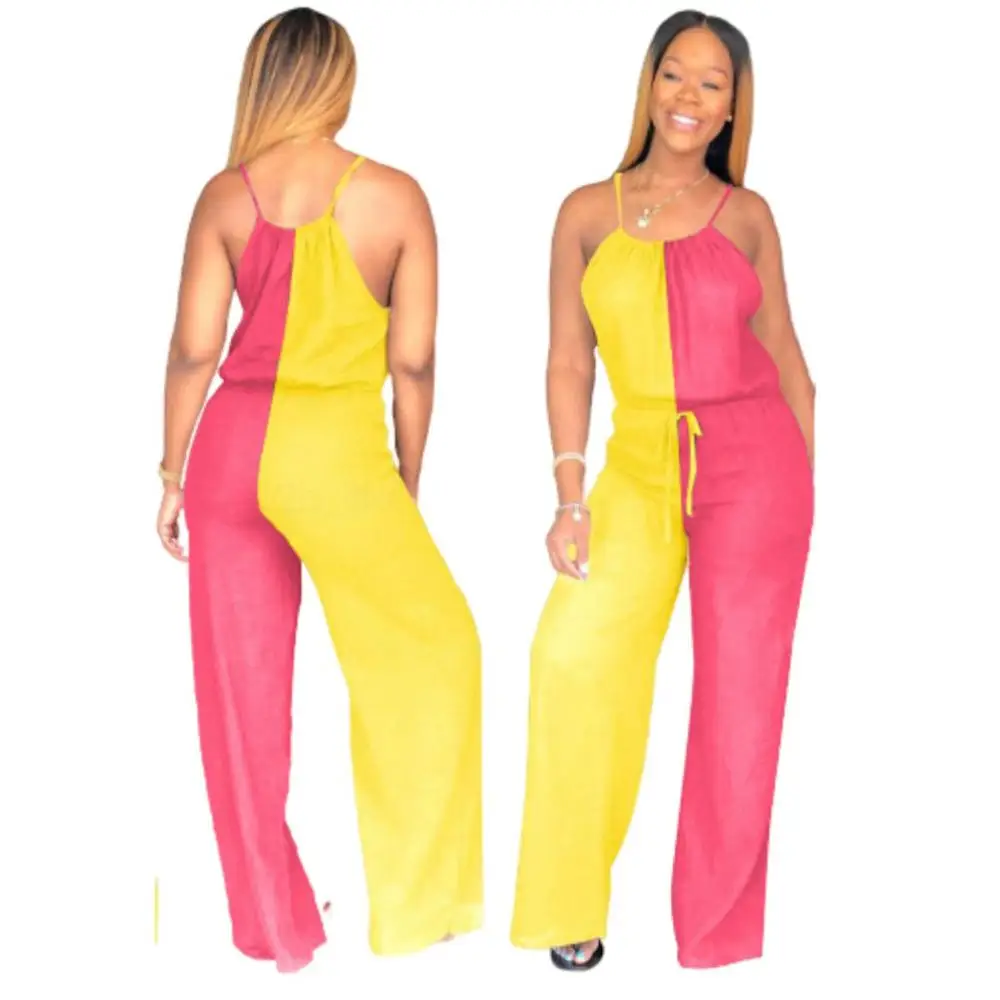 

2020 new arrival summer clothes for women jumpsuits color patchwork high street fashion sexy street romper chic overalls