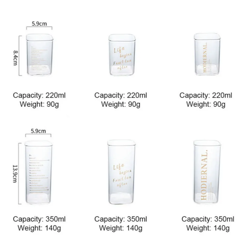 

Chic Square Glass Mug Gold Letter Printing Breakfast Milk Coffee Beer Cup Water Bottle Transparent Heat-resistant Home Drinkware