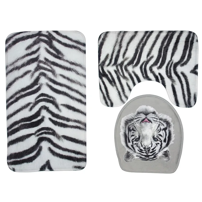 White Tiger 3 шт./компл. куртка с принтом тигра и леопарда; противоскользящие носки с разным рисунком, на плюшевой подкладке, коврик для ванной фланель контур ковры крышка Туалет Ванная комната комплект - Цвет: White Tiger
