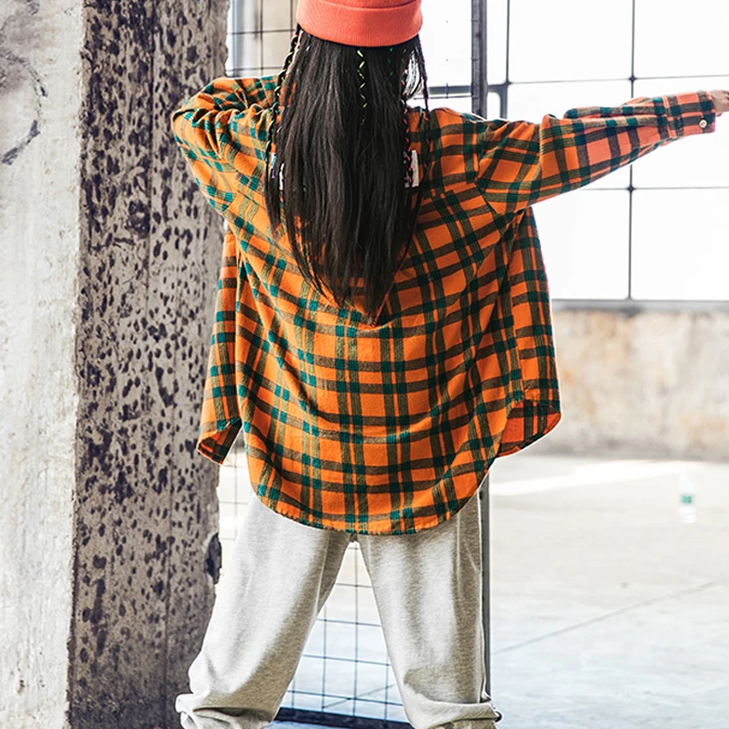 Детский костюм для уличных танцев клетчатая рубашка в стиле хип-хоп с длинными