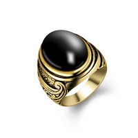 megin d hot sale vintage natural black agate gilt carved alloy rings for men women couple family friend fashion gift jewelry