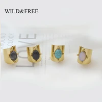 wildfree stainless steel gold plated wide rings for women big natural stone finger ring vintage jewelry best gift