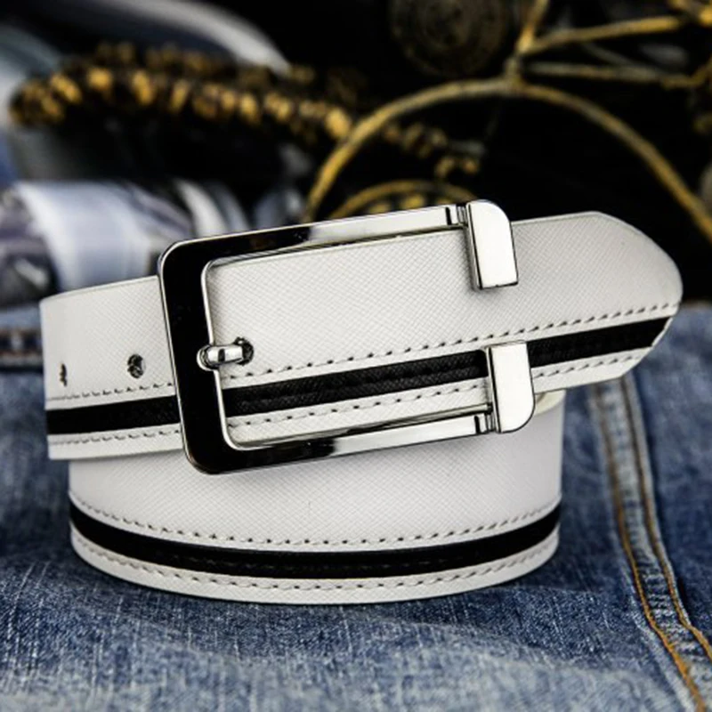 Classic Cowhide Business Belt Men Male Waist Strap Leather Pin Buckle White Genuine Leather Belts For Men Pants Band Ceinture