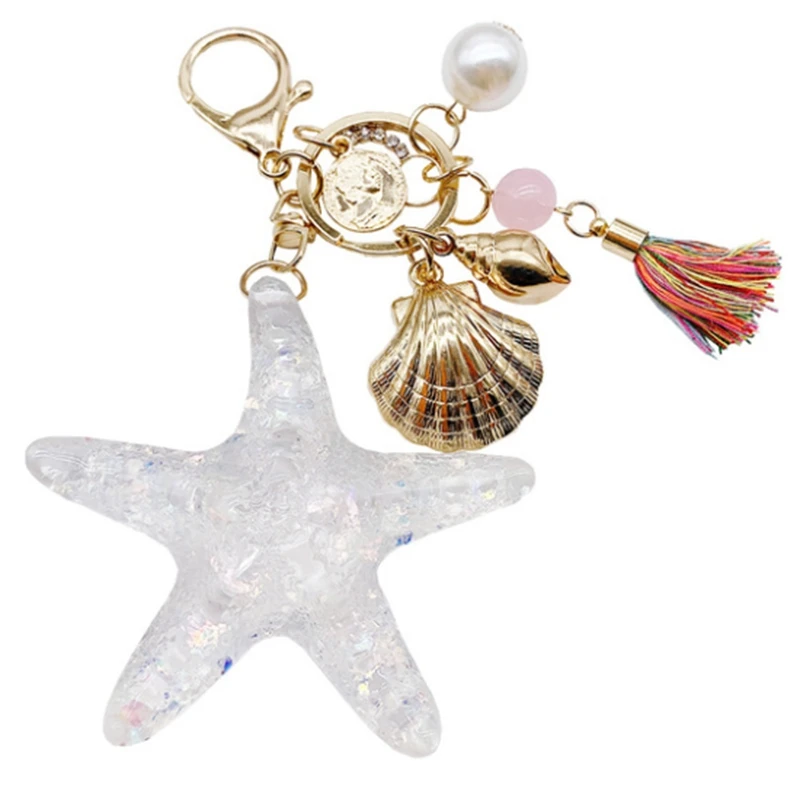 

New Fantasy Cartoon Sea World Starfish Keychain Pentagram Crystal Key Chain Ladies Bag Car Key Pendant Jewelry