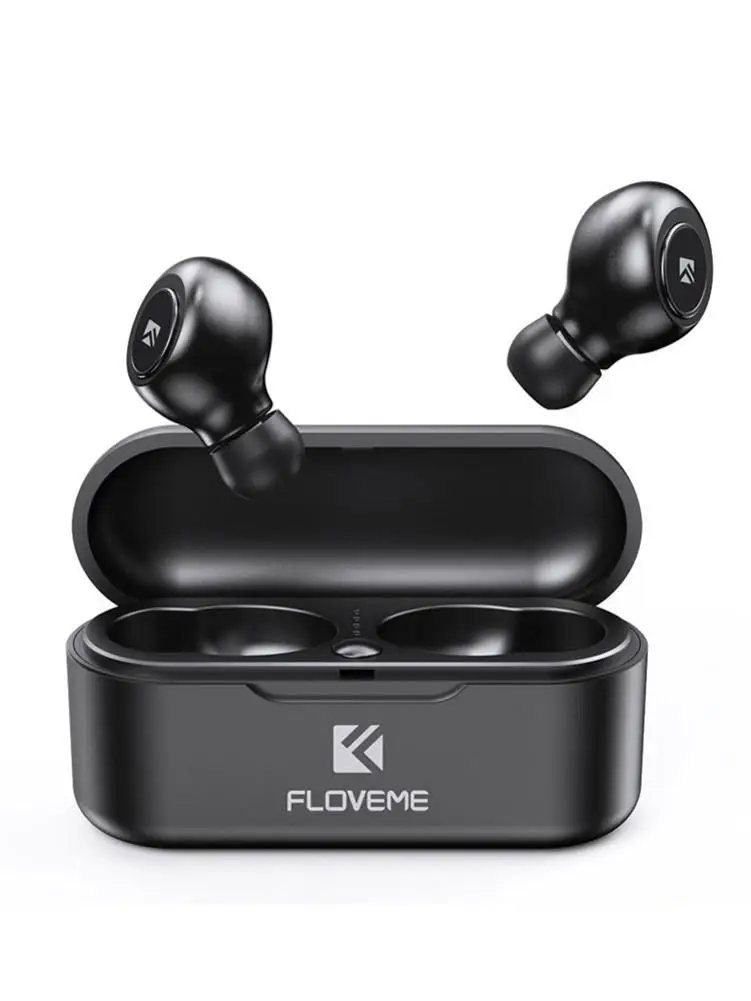 Black FLOVEME Mini TWS5.0 Bluetooth Беспроводные наушники спортивные наушники гарнитура 3D стерео звук наушники микро зарядная коробка - Цвет: Black
