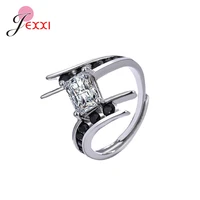 new punk 925 sterling silver jewelry vintage black crystal big cz diamond finger rings for women men adjustable fashion bijoux
