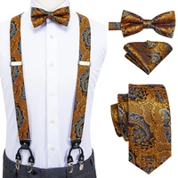 hi tie luxury golden floral suspenders for trouser leather 6 clips braces vintage mens wedding bowtie and suspender for men