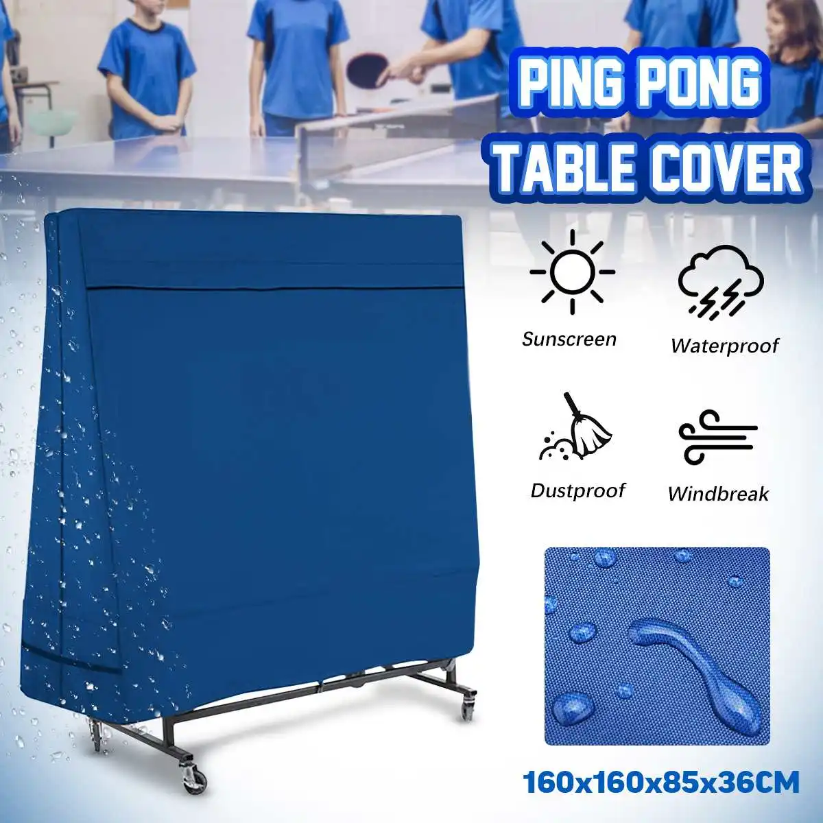 

Thicken Ping-Pong Table Dust Covers Oxford Waterproof Outdoor Rain Wind Sun UV Resistant Tennis Table Storage Cover 165x70x185cm