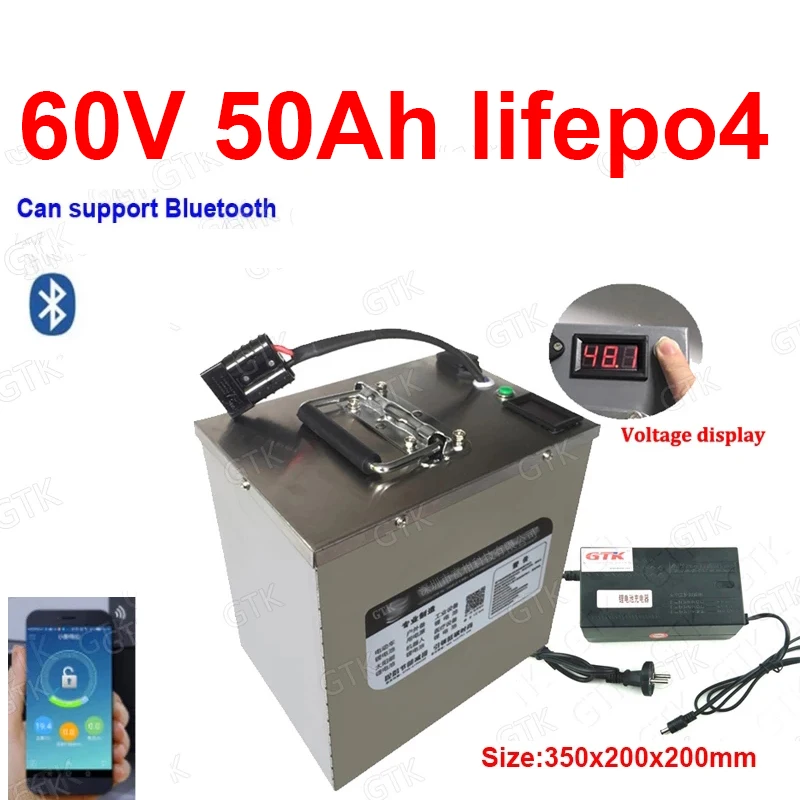 Аккумулятор GTK 60 в 50 Ач lifepo4 с приложением bluetooth BMS для электрического велосипеда