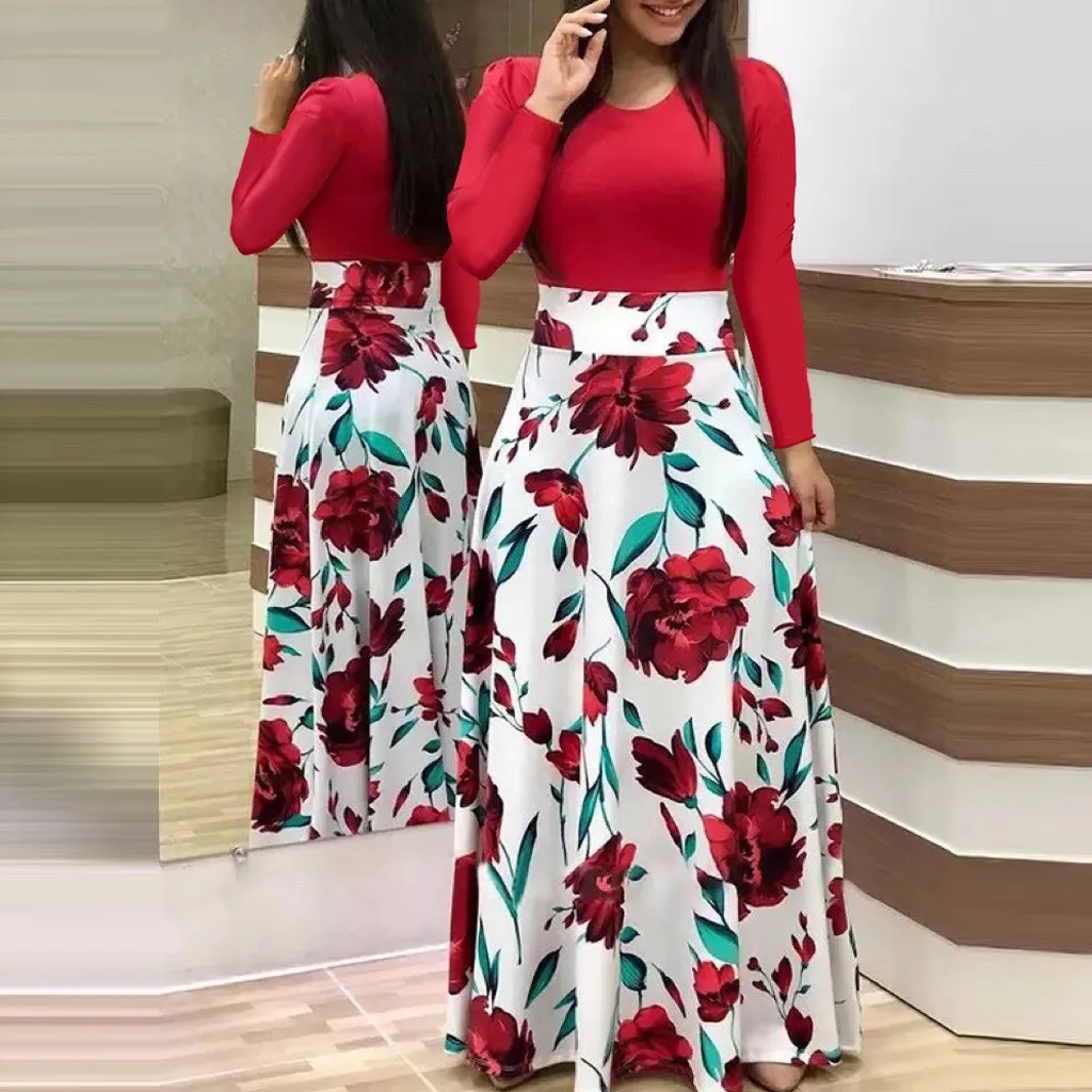 Женское длинное платье макси летнее пляжное Бохо с цветочным принтом вечерние