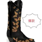 Женские сапоги до колена, кожаные ковбойские сапоги ручной работы в стиле ретро, с вышивкой бабочки, женские ковбойские ботинки