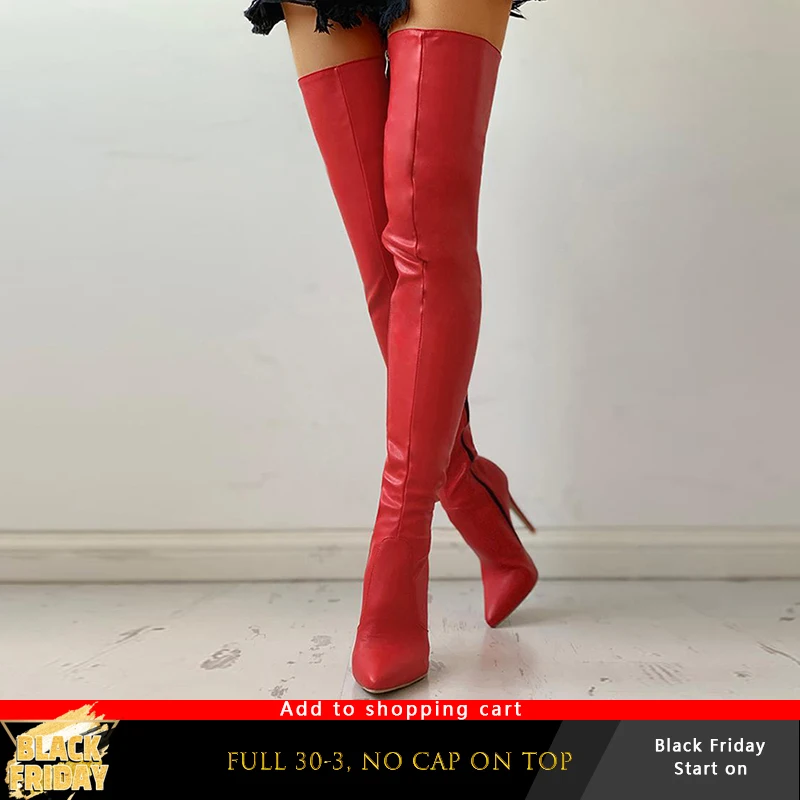 

Women Sexy High Heels Over The Knee Boots Female Red Thigh High Boots Zipper Shoes Ladies Autumn Winter Long Boots Plus Size 43