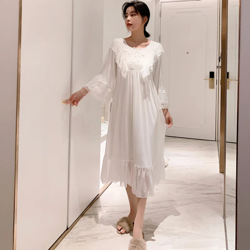 

Vintage Palace Style Multilayer Lace Mesh Nightgowns Women's Lolita White Princess Dress Sleepshirts Nightdress Sleep Loungewear