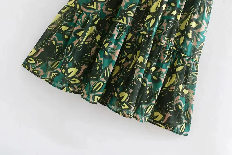 

vintage chic green floral print shirt long dress women summer dress 2019 casual vestidos pleated ruffles chiffon boho dress