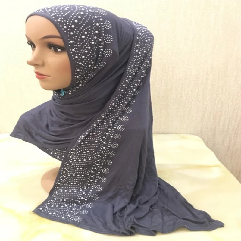 H1142 модал джерси длинный шарф с причудливыми стразами мусульманский арабский