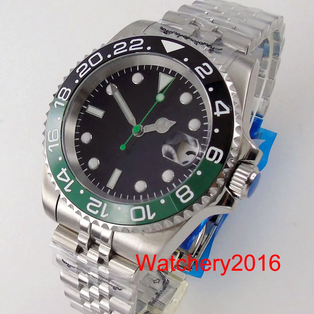 BLIGER 40mm NH35A Green Second Hand Automatic Men s Watch Sapphire Glass Ceramic Bezel Jubilee Band Screw Crown